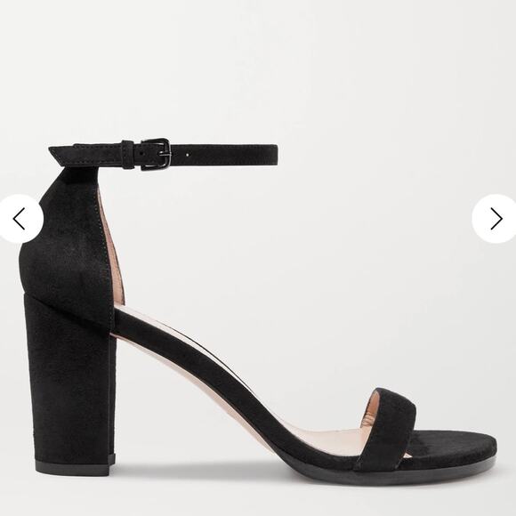 Stuart Weitzman Ankle Strap Block Heel Sandals size 36.5 black Suede - Picture 1 of 13